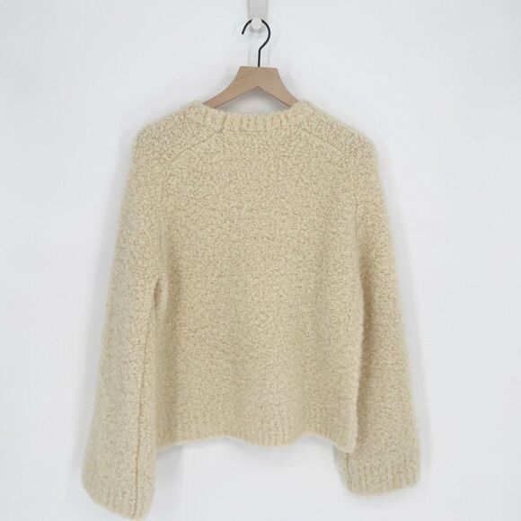 COS Fuzzy Crew Neck Sweater Wide Sleeve Side Slit Ivory Women's S - Picture 4 of 6